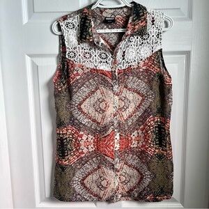 Point Zero Cami tank Top XL Women sleeveless collared summer multicolour